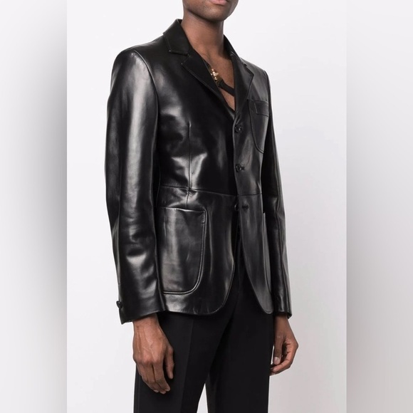 Versace strap detail black lamb leather jacket SS22 runway NWT - Picture 1 of 15